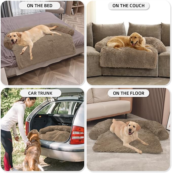 Calming Dog Bed Fluffy Plush Dog Mat for Furniture Protector with Removable Washable Cover for Large Medium Small Dogs and Cats (Extra Large (53x39.3x6), Camel) - Image 6