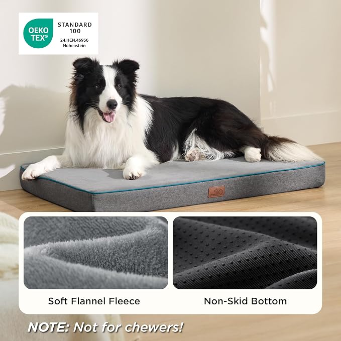 Bedsure Memory Foam Dog Beds Large Sized Dog, Orthopedic Crate Pads, 35x22 | Dual-layer Foam Mat for Optimal Support,Comfy Plush Flannel Fleece Pet Pillow , Removable Washable Cover, Nonslip Bottom，Grey - Image 4