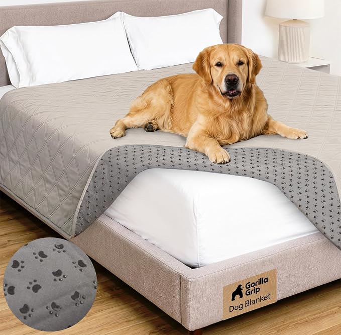 GORILLA GRIP® Waterproof Dog Blanket 102x82 Leakproof Couch Cover for Dogs, Silicone Grip Backing, Protects Sofa, Sectional, Bed, Crate, Car & RV, Tear-Resistant Washable Pet Blanket Light Taupe by Unknown