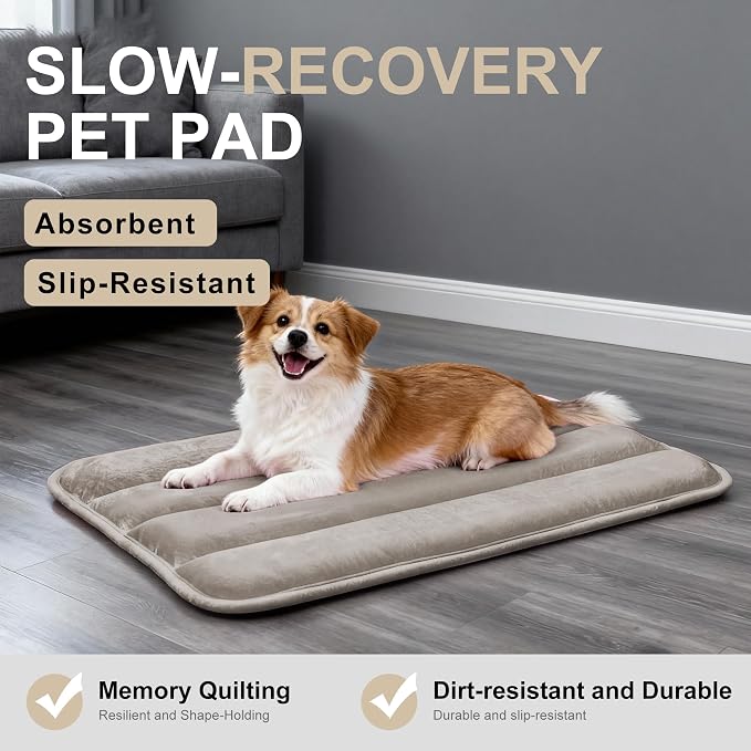 Dog Bed Mat, Reversible Dog Crate Pad with Washable Kennel Mat and Soft Foam, Flat Pet Bed for Dogs & Cats, for Crates Carriers & Travel (Light Brown, 28" L*16" W*1.5" Th) - Image 7