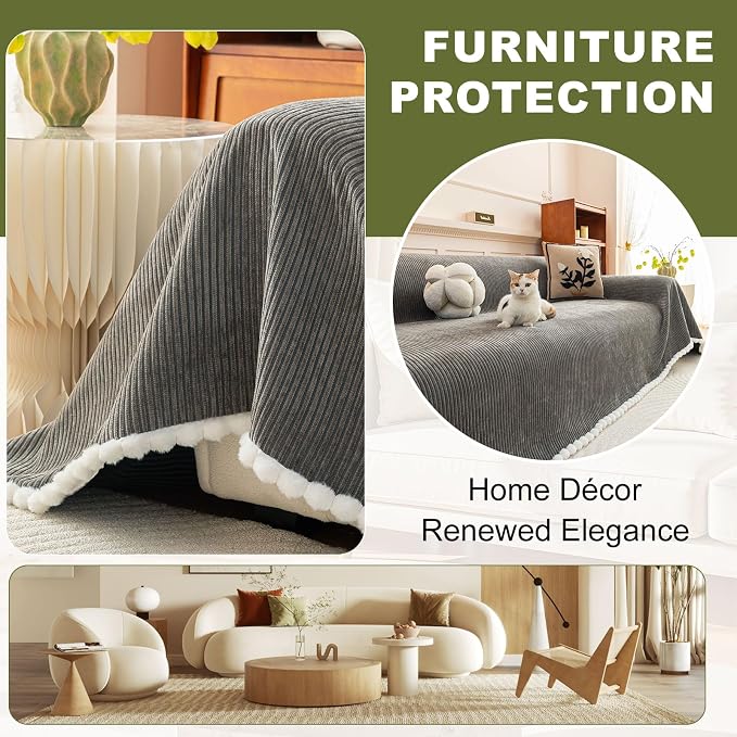 ROOMLIFE Boho Couch Covers for Sofa Washable for 3 Cushion Couch Chenille | Furniture Protector Sofa Couch Cover for Dogs, Soft Breathable Sofa Slipcover, Couch Throw Blankets with Tassels 71''X134'' - Image 4