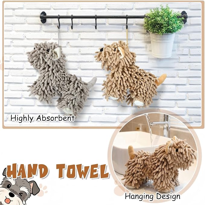 Tegeme 2 Pcs Chenille Dog Hand Towel Fuzzy Towel Absorbent Microfiber Soft for Bathroom Kitchen Washstand (Grey Brown,Standing Dog) - Image 4