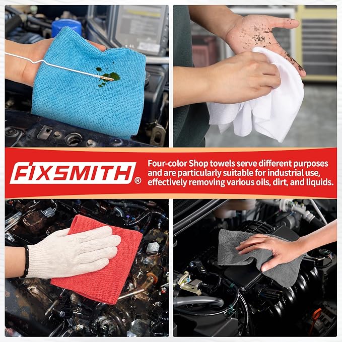 FIXSMITH Shop Towels, Microfiber Cleaning Cloth Bulk, 24 Pack Microfiber Towels for Cars, All-Purpose Absorbent Cleaning Rags, Dust Cloth for Automotive, Mechanic, Garage, Bar, 11.5 x 11.5 inch - Image 6