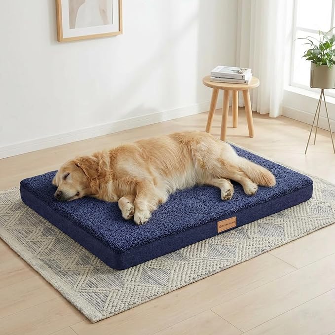 Patas Lague Orthopedic Large Dog Bed Pet Sofa Mat 42''X28'' Navy Blue | Egg-Crate Foam Dog Couch For Large Sized Dogs, Waterproof Removable Washable Cover, Soft Pet Crate Bed With Nonskid Bottom by PatasLague