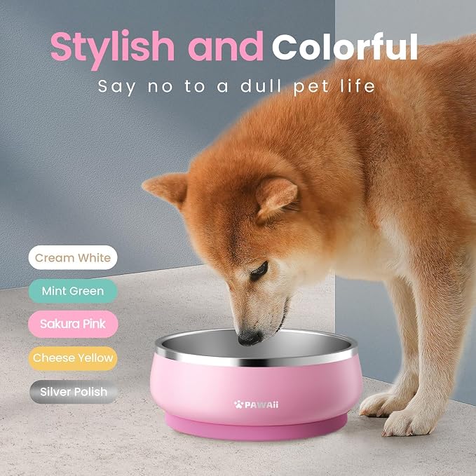Pawaii Dog Bowl,34 oz Stainless Steel Food and Water Bowl,ID Tag,1 Pack | Double-Wall Design,Non-Slip Rubber Base,Dishwasher Safe,Smooth Open Design, Not a Slow Feeder,Easy-Rinse Interior - Image 6