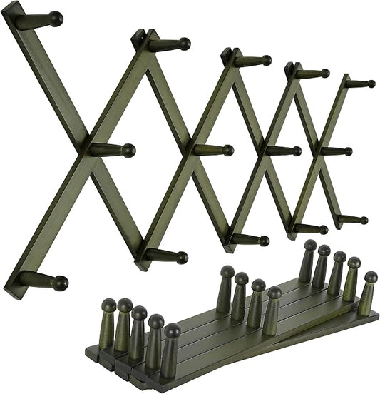 SKOLOO Hat Rack for Wall with 14 Hooks, Pack of 2, Solid Wooden, Modern, Expandable Coat Rack Wall Mount for Coats, Hats, Bags, Baseball Caps, Dark Walnut Color by SKOLOO