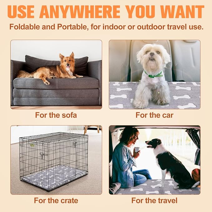 BEAUTYZOO Dog Bed Crate Pad 42 x 28 inch, Washable Dog Crate Mat for X-Large Sized Dogs, Anti-Slip Pet Crate Bed Kennel Pad, Durable Cozy Puppy Sleeping Mat Rectangle Mattress, Bone - Image 2