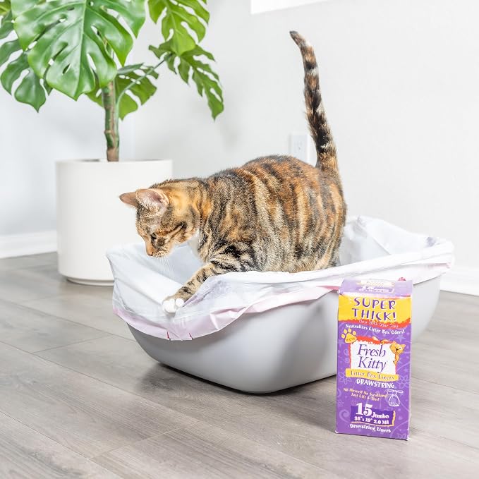 Fresh Kitty Litter Box Liners Super Thick, Durable, Easy Clean Up Jumbo Drawstring Scented Litter Pan Box Liners, Bags for Pet Cats 15 Count (Pack of 3) - Image 7