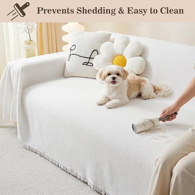 MEETSKY White Couch Cover - 91 Inch Large Couch Slipcover with Tassel Edge, Washable Pet Sofa Cover for Dogs & Cats - Image 7