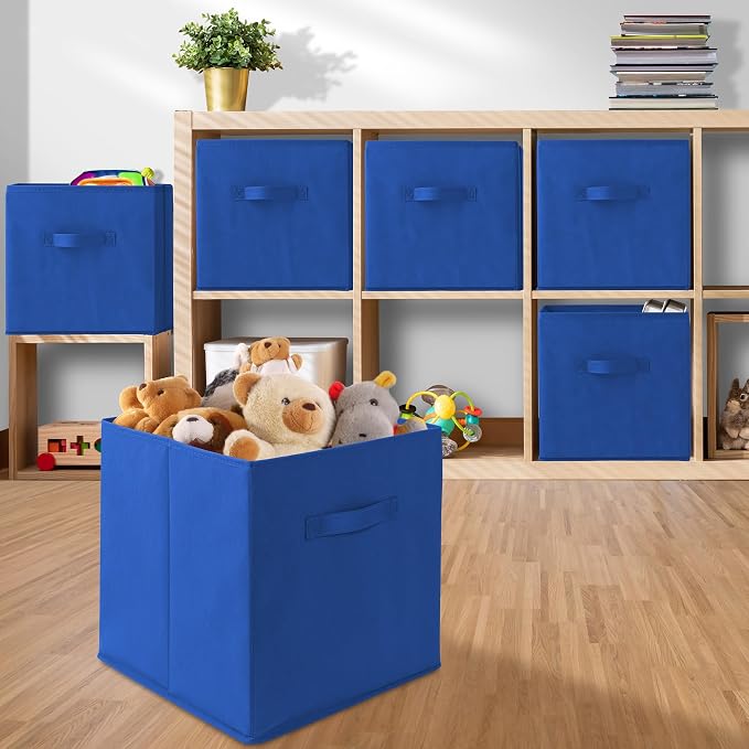 Casafield Set of 12 Collapsible Fabric Cube Storage Bins, Royal Blue - 13" Foldable Cloth Baskets for Shelves, Cubby Organizers & More - Image 5