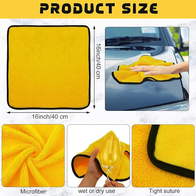 Tallew 60 Pcs Yellow Microfiber Towels: 16"x16" Microfiber Drying Towels Bulk Micro Fiber Car Cleaning Cloth for Cars Drying Washing Polishing Cleaning Household Supplies - Image 2