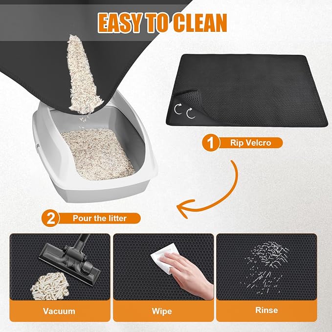 Cat Litter Mat - Extra Large XL 45"x32" Cat Litter Trapping Mat,Honeycomb Double Layer Traps Litter,Washable & Urine Proof,Non-Toxic,Soft EVA Litter Box Mat for Multi-Cat Homes(Black) - Image 5