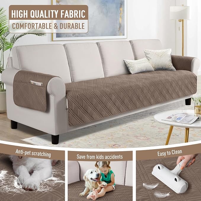 TAOCOCO Waterproof Oversized Couch Covers for Pets Dogs with Non Slip Backing, Sofa Seat Covers with Pocket for 4 Cushion Couch Washable Dog Couch Protector Sofa Slipcovers(Oversized Sofa, Taupe) - Image 4