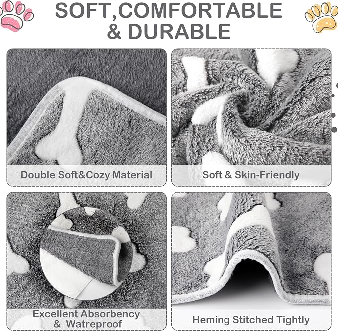 Reginary 4 Pcs Waterproof Guinea Pig Blankets Washable Small Animal Fleece Bedding Absorbent Guinea Pig Cage Liners Reusable Training Pee Pad Pet Sleep Mat for Hamster(Gray Bones,24 x 16 Inch) - Image 3
