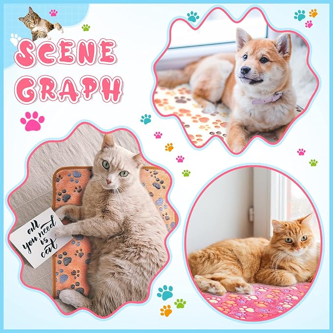 Tatuo 4 Pack Fleece Dog Blankets for Puppy Cats Multi-Size Sleep Mat for Pet Guinea Pig Soft Washable Warm Crate Bed Puppy Teething Toys Print Pattern Blanket Indoor(Coffee,24 x 16 Inch,Paw) - Image 7