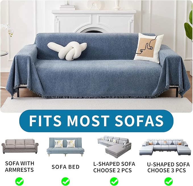 HAOMAIJIA Non Slip Couch Cover Sofa Covers for 2 Cushion Couch Washable sectional Couch Covers for Dogs pet Furniture Protector Couch Cover Blanket for Living Room (Blue, 71"x118") - Image 6