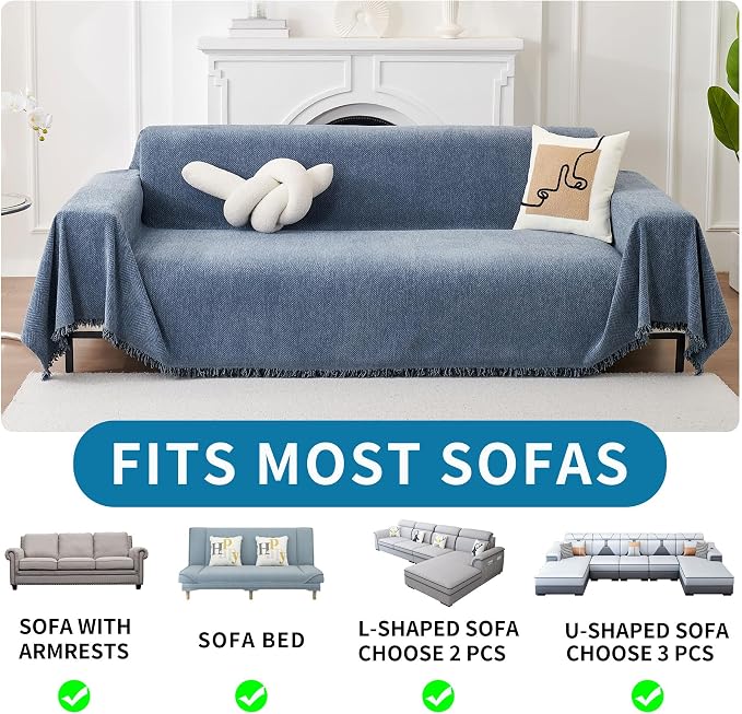 HAOMAIJIA Non Slip Couch Cover Sofa Covers for 3 Cushion Couch Washable sectional Couch Covers for Dogs pet Furniture Protector Couch Cover Blanket for Living Room (Blue, 91"x118") - Image 6