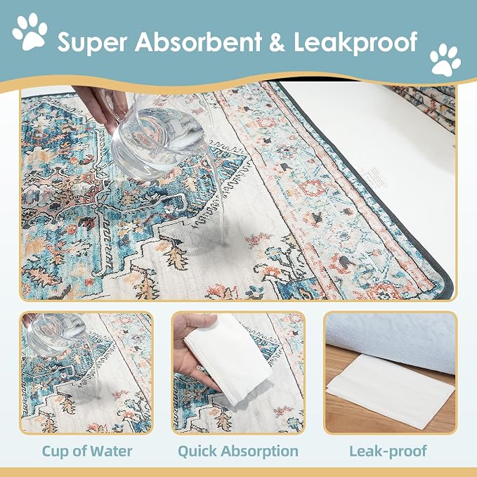 SCLOSE Washable Pee Pad for Dogs, 32" x 24" Reusable Puppy Pads Waterproof Dog Rugs, Super Absorbent, Leakproof, Dog Crate Pad, Playpen Mat, Whelping Pads, Blue Medallion - Image 4