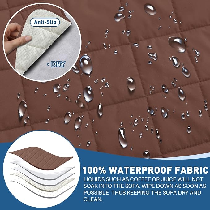 MAXIJIN Waterproof Oversized Couch Covers for 3 Cushion Couch, 79" Quilted Sofa Covers Washable Pet Dog Couch Cover Protector with Elastic Strap & Side Pocket (Large Sofa, Coffee) - Image 3