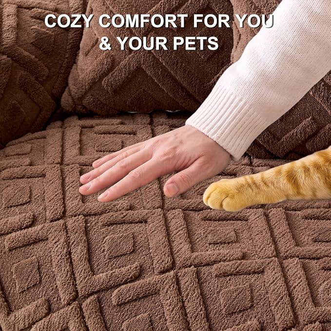 KRFOONN Couch Cover for Dog Non Slip Washable Plush Sofa Protector Brown | Pet Sofa Slipcovers for 3 Seaters Cushion Couch, Scratch Resistant, Soft Boho Pet Covers for Couches & Sofas (35.5" x 83") - Image 5