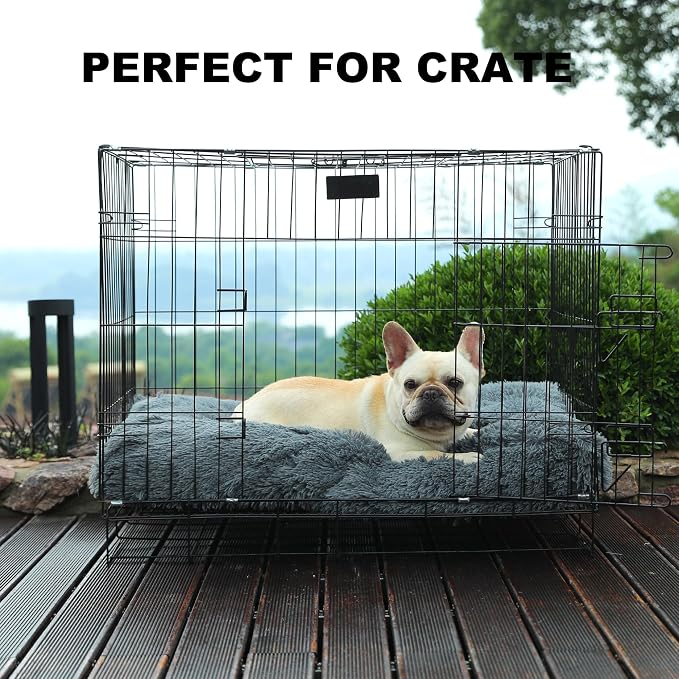 Bedfolks Waterproof Dog Crate Bed,Plush Dog Crate Pad with Removable Cover,Faux Fur Dog Bed for Medium Dogs,Fluffy Washable Dog Kennel Bed 29"x21",Solid Dark Grey - Image 3