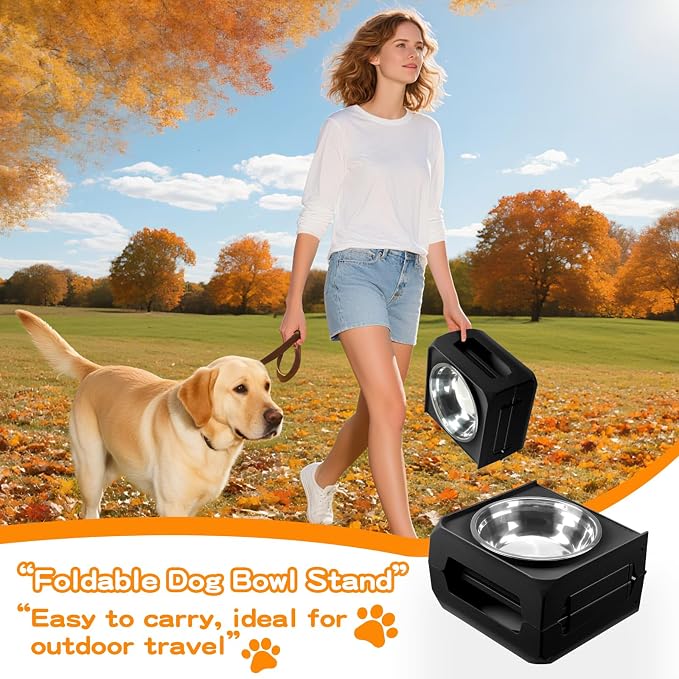 Elevated Dog Bowls for Large Dogs 5 Adjustable Heights 7.5"-15.4", 2 X-Large 10” Stainless Steel Bowls, Heavy Duty Raised Dog Bowl Stand Foldable Pet Feeder for Dogs Shoulder Height Over 15”, Black - Image 9