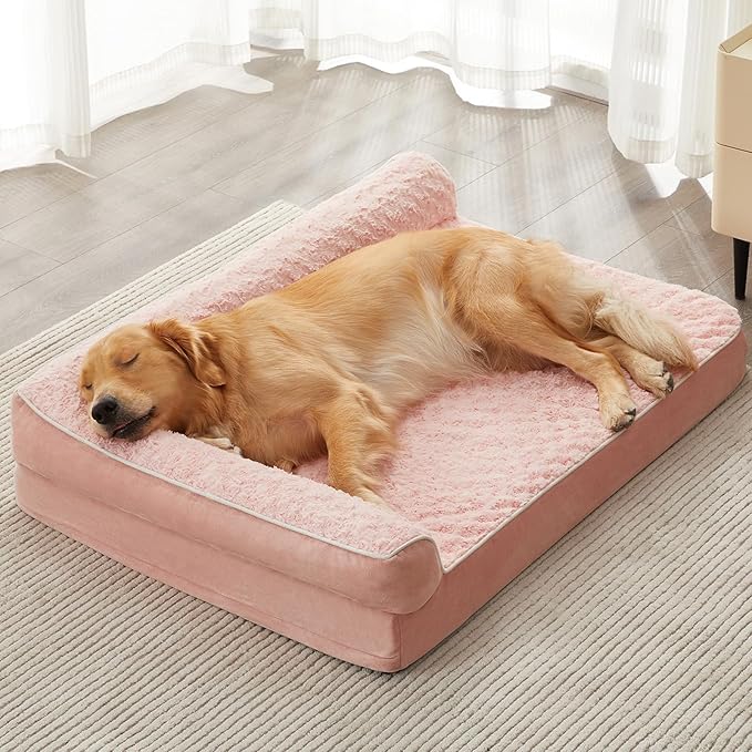 BFPETHOME Orthopedic XXL Dog Beds Large Sized Dog, Pink Washable Couch Bed | Removable Cover, Waterproof Lining, Non-Slip Bottom, Large Pet Sofa with Sides for Big & Senior Dogs, Cozy Sleeping Bed by BFPETHOME