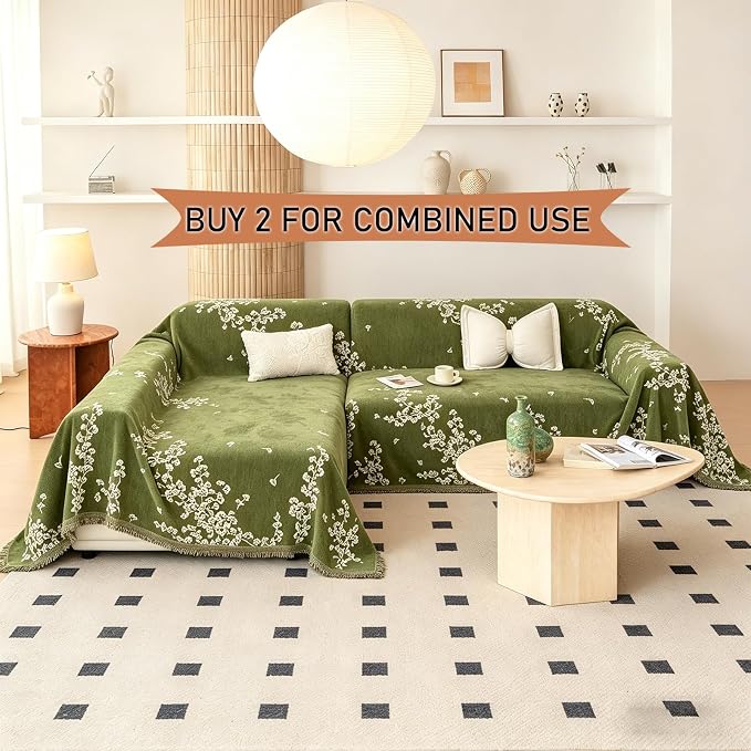 STACYPIK Vintage Green Ginkgo Sofa Cover for Pets, Botanical Floral Couch Cover for Sectional, Farmhouse Furniture Protector for 2 Cushion Couch Washable, Soft Loveseat Slipcovers Blanket-71X118IN - Image 5
