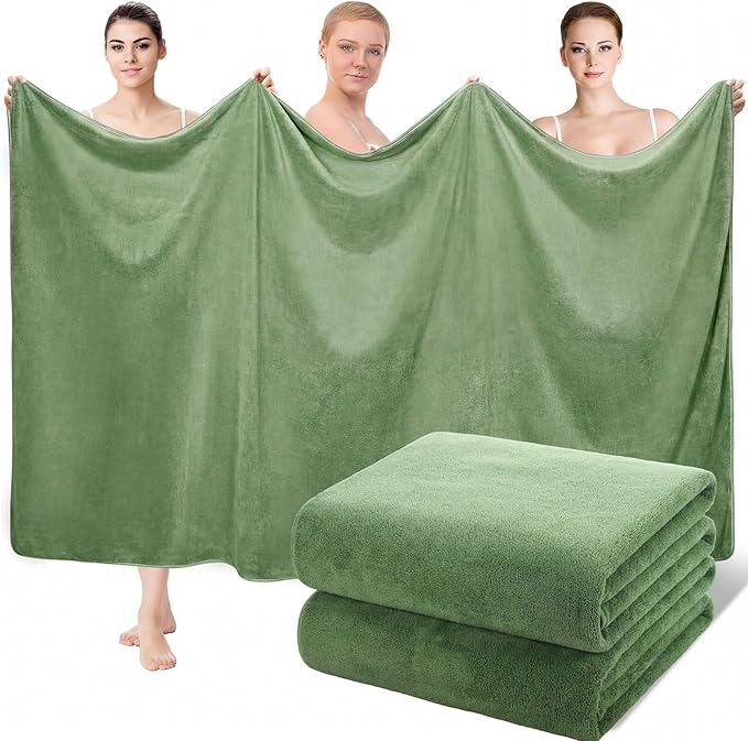 Mixweer 2 Pcs Oversized Bath Towels, 40 x 80 Inch Giant Microfiber Jumbo Bath Sheets Ultra Soft Bathroom Microfiber Quick Dry Absorbent Shower Towels for Spa Camping Beach (Desert Sage Green) by Mixweer