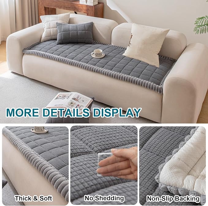 KRFOONN Couch Cover for Dogs Washable Pet Couch Covers for 3 Cushion Sofas Non-Slip Dog 3 Seat Sofa Cushions Covers Soft Sofa Slipcovers Protector for Pets (Style B-Dark Grey, 27.6" x 70.9") - Image 3