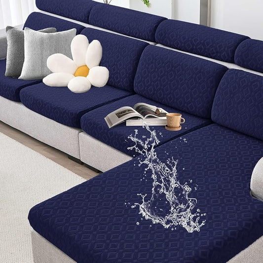 Genina Waterproof Sectional Couch Covers Non Slip Sofa Cushion Covers | L Shape Sectional Fit,Chaise Cover,Stretch Jacquard Fabric,Pet Hair & Scratch Protection,Furniture Protector,Washable by Genina