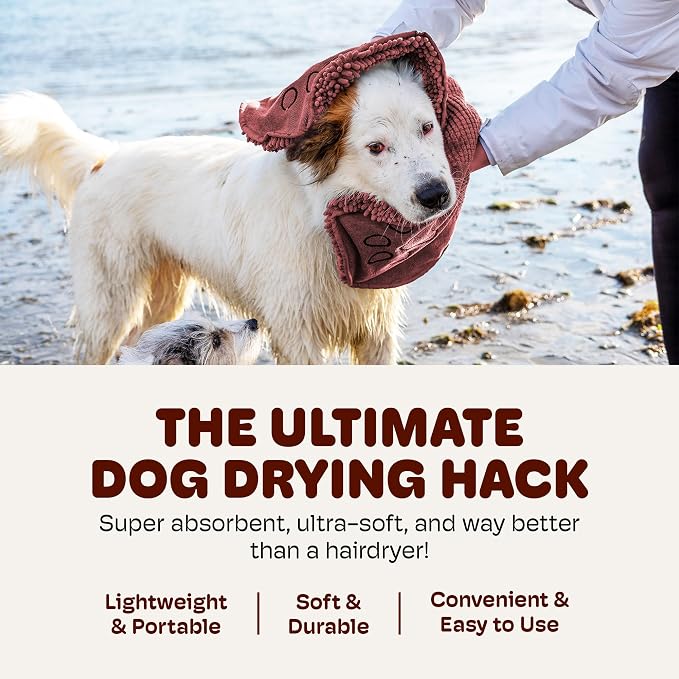 Dog Gone Smart The Dirty Dog Shammy - Antimicrobial Microfiber Dog Towel for Odor Control, Fast-Drying Plush, Dual Hand Pockets & Elastic, Super Absorbent, Machine Washable, 31 x 13 in, Brown - Image 5