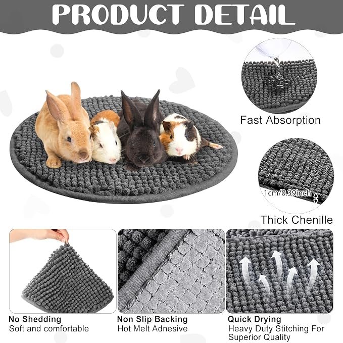 Amylove 4 Pcs Guinea Pig Cage Liner 12 Inch Round Washable Chenille Pee Pads Pet Dog Cat Bedding Training Mat Reusable for Small Animals Puppy Bunny Hamster Chinchilla - Image 3