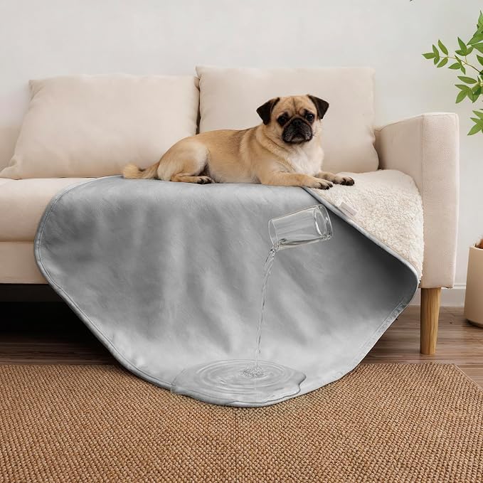 Waterproof Blanket for Dogs - Pet Throw as Furniture Protector | Cozy Sherpa & Smooth Velvet, Reversible and Machine Washable, for Couch, Bed, or Travel, 30"x40", Dark Grey by TuffeelHome