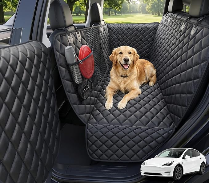 URPOWER Dog Car Seat Cover for Back Seat, Waterproof Hammock for Model Y | Easy Pet Access, Waterproof, Scratch Resistant, Mesh Window, Non-Slip, ISOFIX Anchors, Easy Care, Dog Seat Belt Included by URPOWER