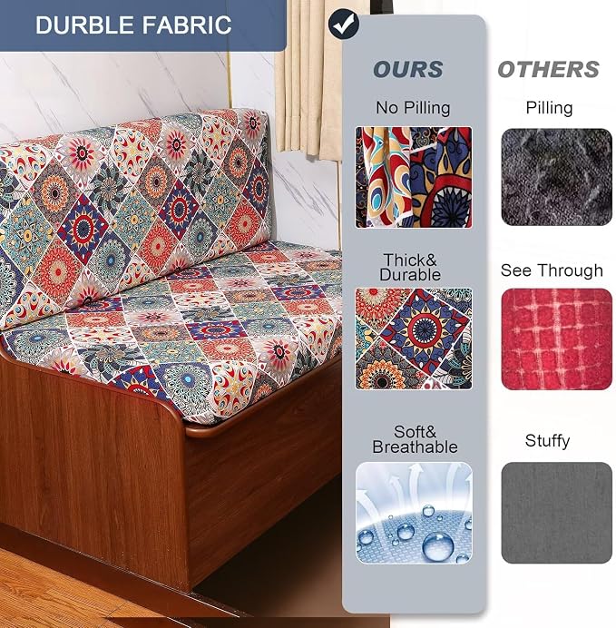 NILUOH RV Dinette Cushion Covers,Stretch Camper Cushion Slipcovers Replacement Sofa Cushions Washable Loveseat Slipcovers for Travel Trailer Couch (2 Bench Cover & 2 Backrest Cover, Color24) - Image 4