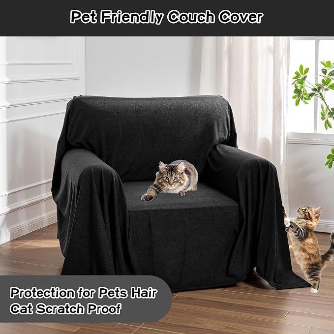 MEETSKY Chair Cover Cat Scratch Proof Recliner Chair Covers, Oversized Armchair Sofa Covers Washable Sofa Slipcover for Single Couch, Soft Small Couch Slipcover for Pets Dogs, 71" x 91", Black - Image 2