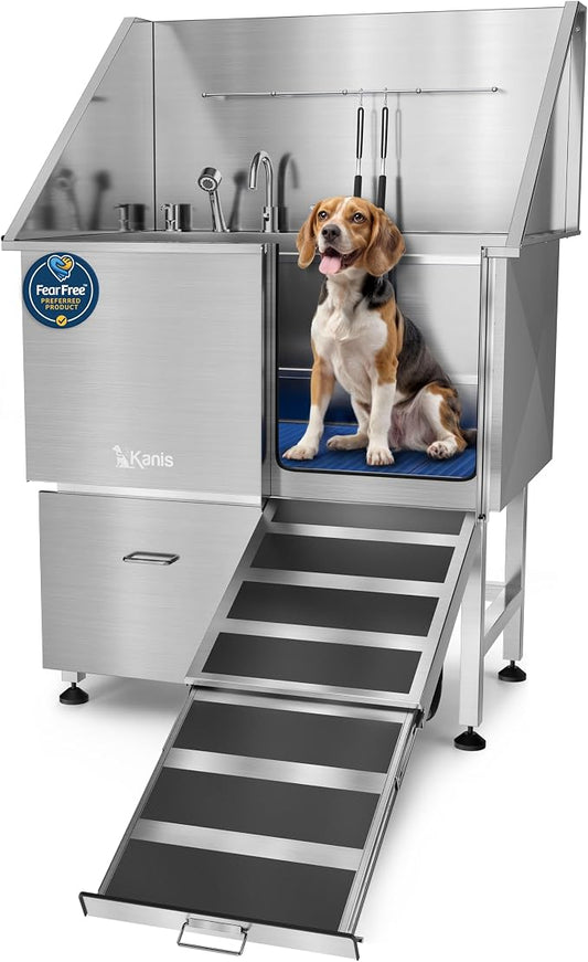 KANIS Professional Dog Washing Station 304 Stainless Steel Pet Wash Sink | Grooming Bathtub w/Shower, Floor Grates and Storage for Large, Medium & Small Pets by KANIS