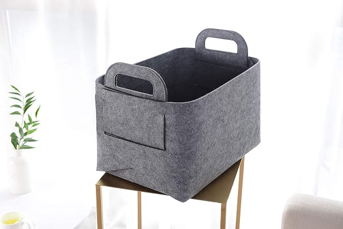 Minoisome Storage Basket Felt Storage Bin Collapsible& Convenient Box Organizer with Carry Handles for Office Bedroom Closet Babies Nursery Toys Laundry (Grey, 17.9inch（L）×12.2inch（W）×11.6inch（H）) - Image 4