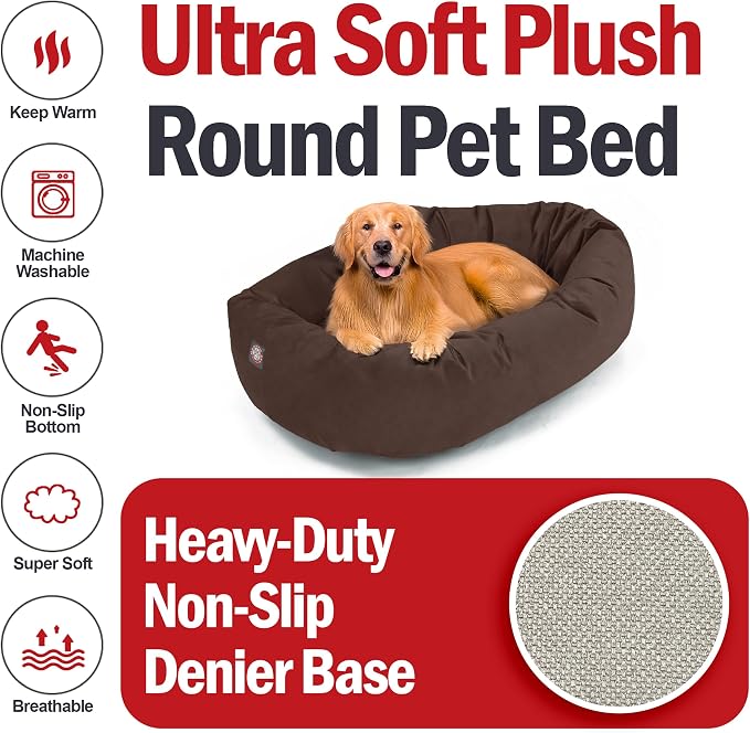 Majestic Pet 40 Inch Suede Calming Dog Bed Washable – Cozy Soft Round Dog Bed w/Spine Support for Dogs to Rest Head - Fluffy Donut Dog Bed 40x29x9 (Inch) - Round Pet Bed Large – Chocolate (2025) - Image 6