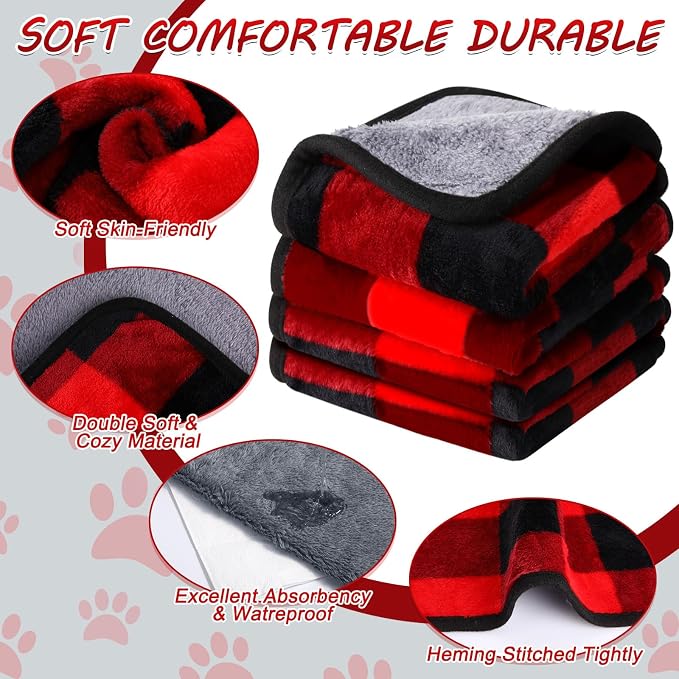 Reginary 4 Pcs Waterproof Guinea Pig Blankets Washable Small Animal Fleece Bedding Absorbent Guinea Pig Cage Liners Reusable Training Pee Pad Pet Sleep Mat for Hamster(Plaid,12 x 12 Inch) - Image 3