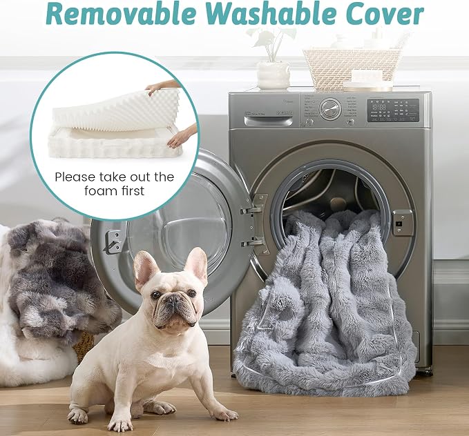 COZY KISS Orthopedic Dog Bed for Medium Small Size Dog, Soft and Warm Faux Fur Sofa for Pet Up to 40 lbs, Foam Bolster Anti-Slip Couch with Washable Removable Cover, M 30x20x6.5 inch, Beige - Image 7