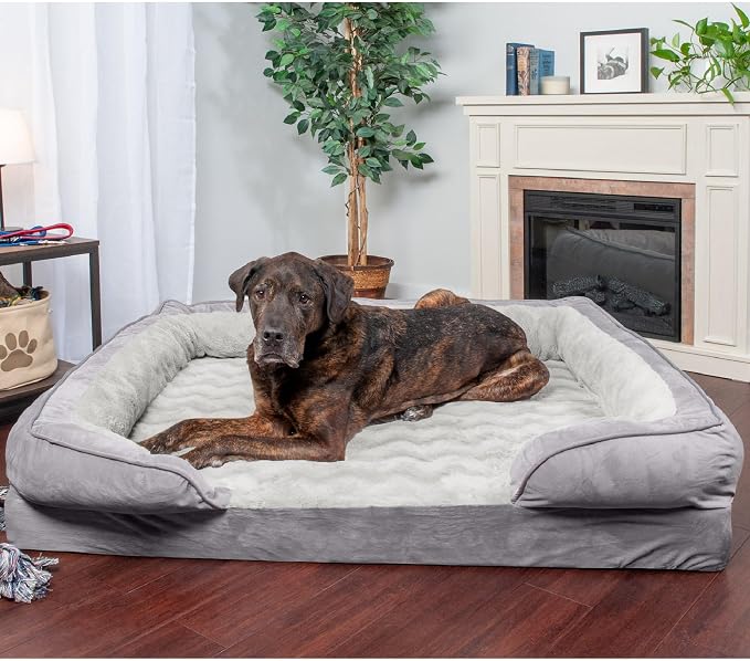 Furhaven Orthopedic Dog Bed for Large Dogs w/ Removable Bolsters & Washable Cover, For Dogs Up to 125 lbs - Plush & Velvet Waves Perfect Comfort Sofa - Granite Gray, Jumbo Plus/XXL - Image 4