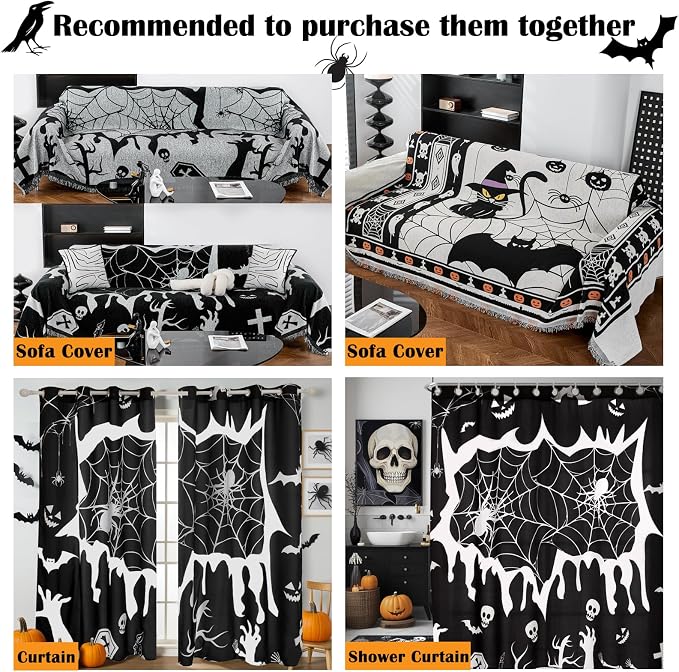 EVENHUG Halloween Sofa Cover for Festival Home Decorations Medium Slipcover Furniture Protector Washable Couch Cover with Non Slip and Elastic Straps for Kids Pets Dogs (Loveseat) - Image 6