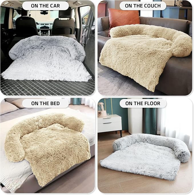 Calming Dog Bed Fluffy Plush Dog Mat for Furniture Protector with Removable Washable Cover for Large Medium Small Dogs and Cats (Medium, Beige) - Image 6