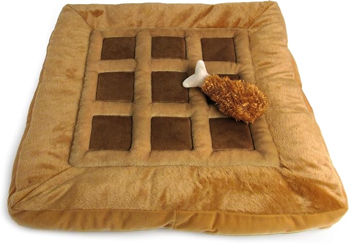 TONBO Soft Plush Small Cute and Cozy Chicken and Waffles Dog Cat Bed, Chicken Crinkle Toy Included, Washer and Dryer Friendly (Brown) by TONBO