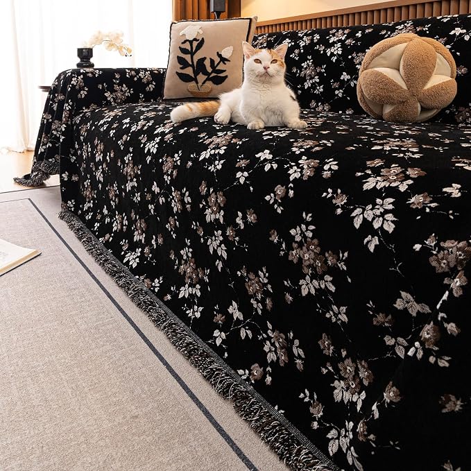 ROOMLIFE Couch Cover 3 Cushion Sofa, Washable Non Slip Furniture Sofa Protector Cover, Soft Chenille Sofa Slipcovers Sectional L Shape Dogs Couch Cover Throw Blanket with Tassels 71''X134'' - Image 3