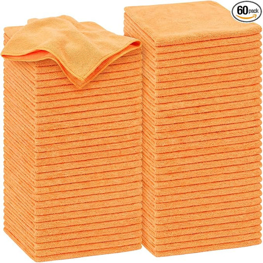 Nuenen Microfiber Cleaning Cloths for Cars 16 x 16 Inch Ultra Absorbent Car Towels Drying Reusable Cleaning Supplies House Kitchen Window Microfiber Towel (Orange,60 Pcs) by Nuenen