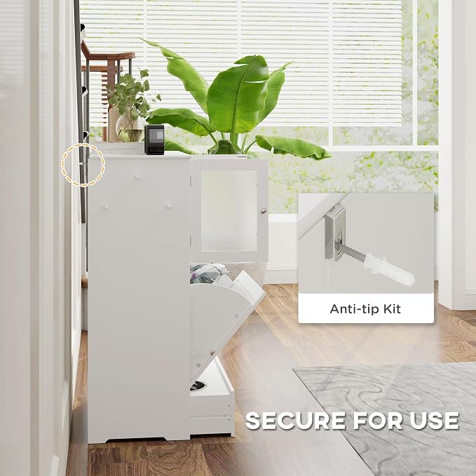 PawHut Dog Feeding Station, 2 Storage Cabinets, Elevated Dog Bowls, White | Side Hooks, Anti-tip Kit, Hidden Pet Feeder Station for Feeding & Watering - Image 7
