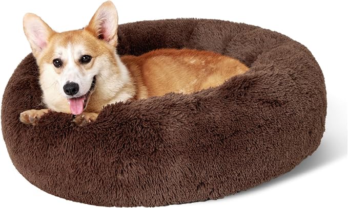 Bedsure Calming Dog Bed Medium Large Size Dogs Washable Pet Bed,33ins | Fluffy Faux Fur Round Donut Cuddler,Machine Washable,Anti-Slip Bottom,Anti-Anxiety,Deep Sleeping for Pets Up to 65 Lbs,Coffee by Unknown